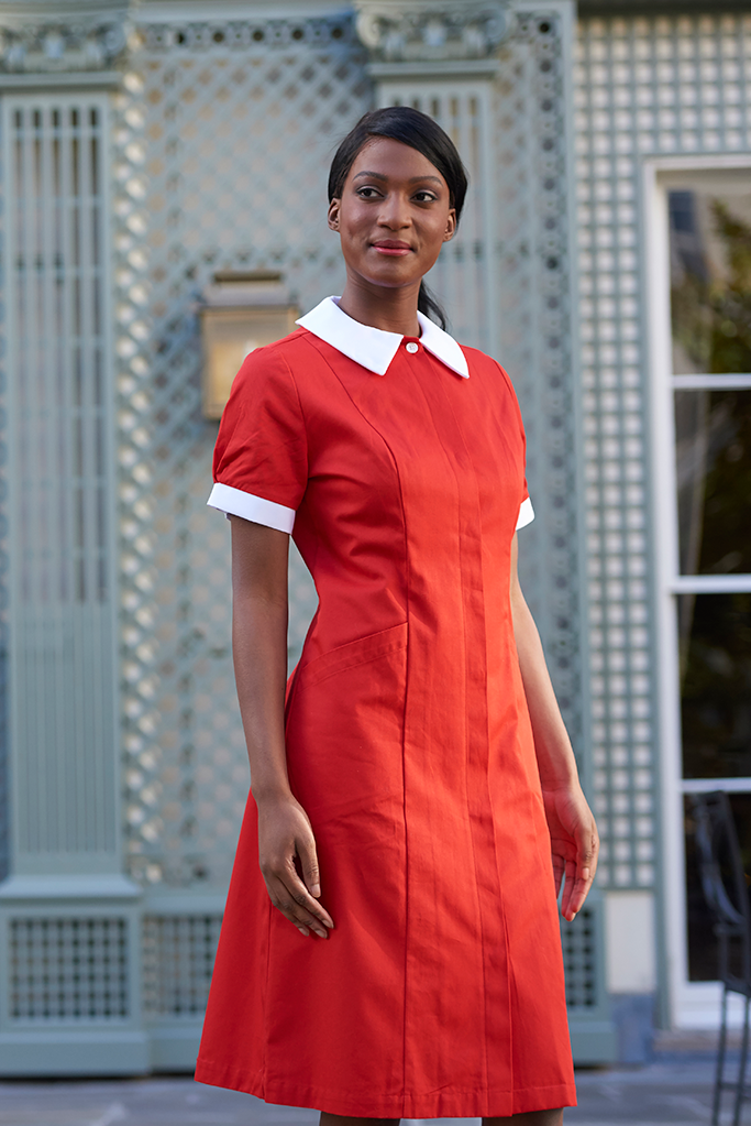 elegant red dress for housekeeper hotel uniform