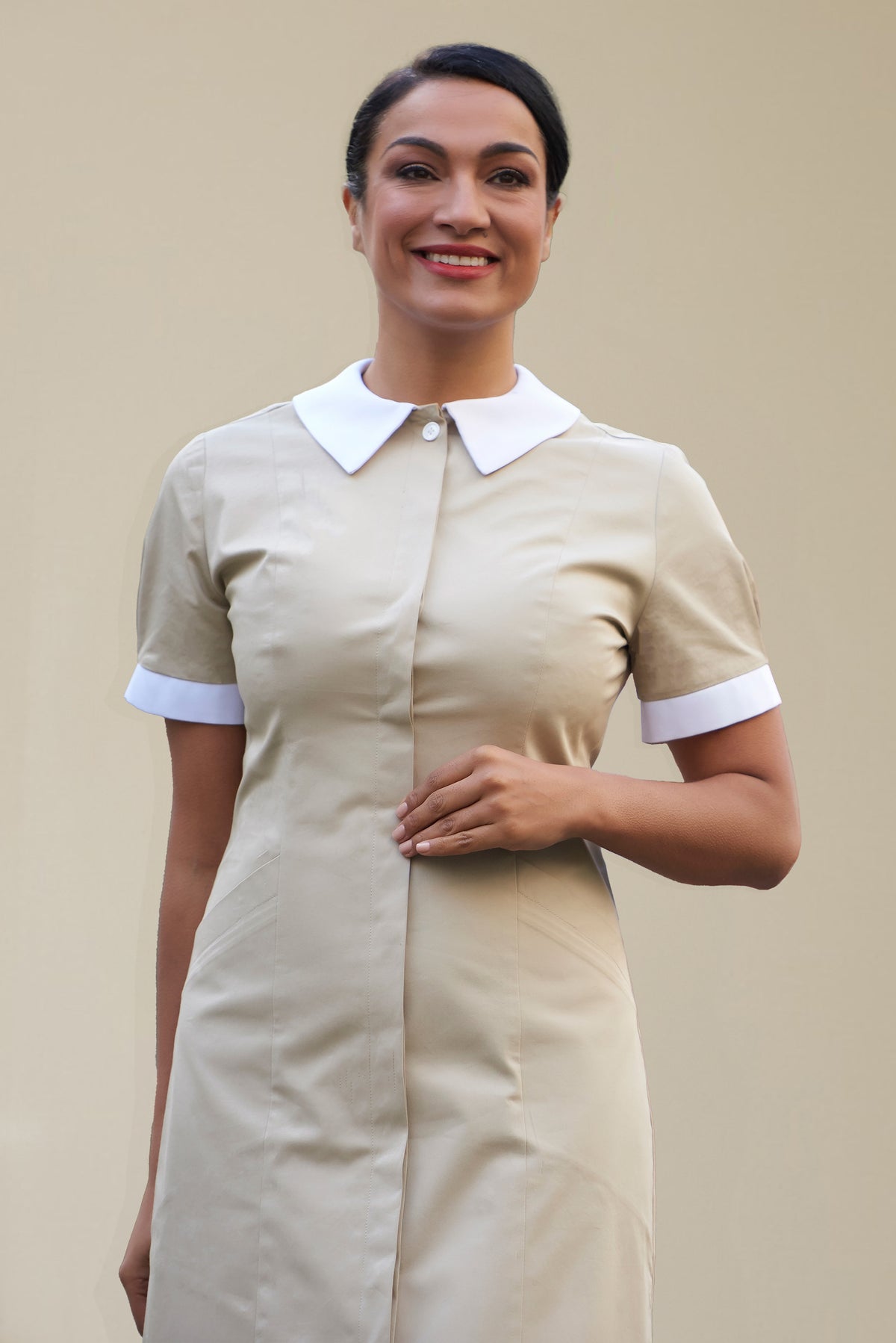 background beige dress cleaning